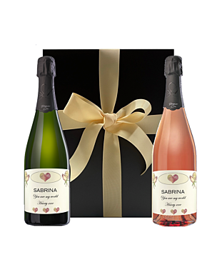 "The Finest" Duo of Personalised Premier Cru Champagne - Autreau de Champillon 1er Cru Brut & Rosé Champagne - Presented In Black Gift Box