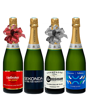 4 Bottles of Personalised Champagne With Business Branding. Classic Cuvée Champagne With Logo For Corporate Gifting