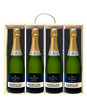 Four Bottles of Corporate Branded Champagne in a Wooden Box