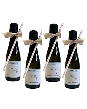 4 x Miniature Bottles of Personalised Prosecco - Complete with Hand Tied Bow & Straw - Colour Coordinated to Match Your Label Choice