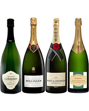 Deluxe 4-bottle Champagne Magnum Gift Set. Moet et Chandon, Bollinger, 1er Cru, personalised Grande Reserve