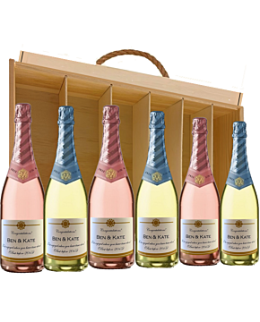 Luxury Six Bottle Gift Box of Non Alcoholic Fizz (Personalised) - 0% Organic NV Alcohol Free & 0% Rosé Cava - Presented In a Classic Wooden Gift Box