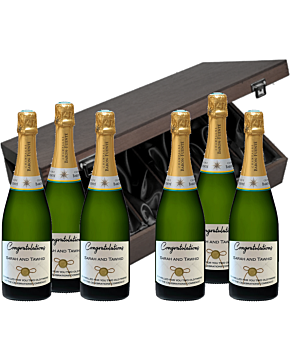 Deluxe 6 Bottle Personalised Champagne Gift. Six Champagne Bottles In Luxury Silk-Lined Wooden Box. Special Wedding Gift