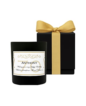 "Twilight Encounter" - Personalised Black Candle in Black Gift Box - Fragrance: Cedarwood & Jasmine Flower