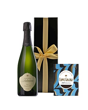 Personalised Premier Cru Champagne in Black Box - With Maldon Sea Salt Chocolate Bar