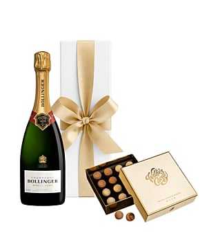 Bollinger Special Cuvée Champagne in White Gift Box - With Box of Willie's Sea Salt Truffles (Medium)
