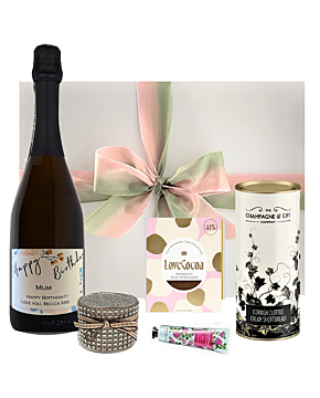 "Box of Loveliness" Gift Set - Personalised Prosecco & Sparkle Scented Candle - With Divine Prosecco Chocolate, Shortbread Biscuits & Flower Hand Cream