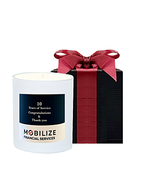 Corporate Branded Scented Candle - White Candle In Black Gift Box 