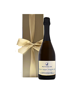 Corporate Branded Prosecco in Soft Gold Presentation Box. Luxury branded corporate gift with logo on the bottle. 
