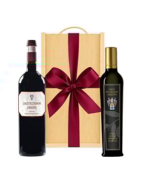 Tuscan Red Wine & Olive Oil Gift in Wooden Box - Ciacci Piccolomini Extra Virgin Olive Oil - Ciacci Piccolomini Toscana IGT Red Wine