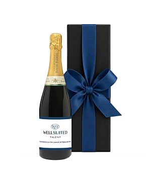 Corporate Branded Champagne Classic Cuveé - In Black Gift Box With Blue Ribbon