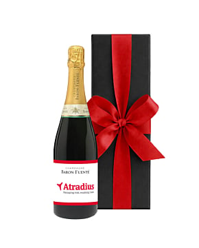 Corporate Branded Champagne Classic Cuveé - In Black Gift Box With Red Ribbon