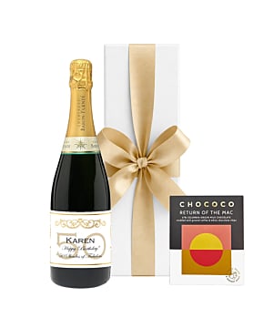 Personalised Champagne Classic Cuvee in White Box - With Colombian Crushed Coffee Chocolate Bar