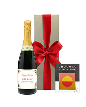 Christmas Classic Cuvee Champagne in Gold Gift Box - With Colombian Crushed Coffee Chocolate Bar