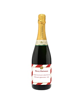 Classic Cuvee Champagne personalised with happy baubles Christmas label