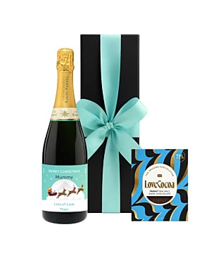 Christmas Classic Cuvee Champagne in Black Gift Box - With Maldon Sea Salt Chocolate Bar