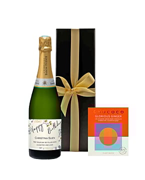 Personalised Champagne Classic Cuvee in White Box - With Dark Chocolate Bar Studded with Ginger