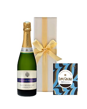 Personalised Champagne Classic Cuvee in White Box - With Maldon Sea Salt Chocolate Bar