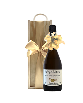 "Congratulations" Personalised Prosecco Gift Set - Presented in Classic Wooden Box