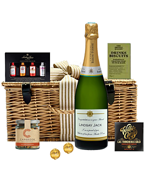 Personalised Champagne Hamper With Chocolates, Nuts, Savoury Biscuits. A personalised Champagne Gift for a special occasion