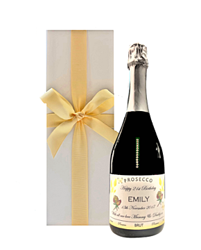 "Touch of Sparkle" Personalised Prosecco with Crystal Gems - in White Gift Box