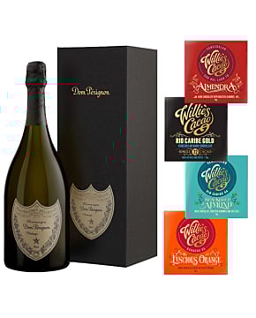 Dom Pérignon Champagne - 2015 Vintage in Hand Tied Ribbon Gift Box - With 4 x Artisan Cacao Chocolate Bars