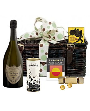 Dom Pérignon & Chocolate Hamper - Presented in Wicker Hamper With Large Hand tied Bow