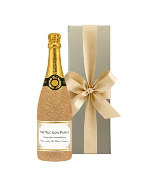 Personalised Gold Glitter Bottle Gift in a gold gift box