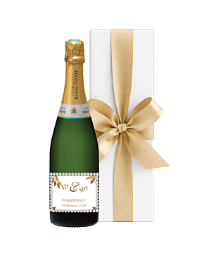 "Hint of Glitz" Personalised Champagne in White Box - Handcrafted With Crystal Gems All Around The Label