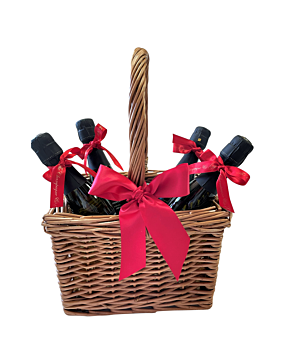 "Geneviève" Wicker Wine Carrier with 4 Mini Personalised Prosecco Decorate with Bows - Special Event Bottle Carrier Gift Set