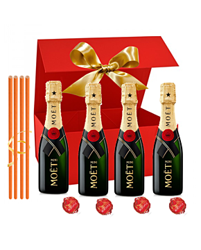 "Irresistable" Mini Moet Gift Hamper - In Red Box with Straws & Swiss Truffles 
