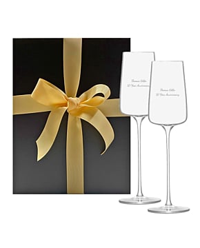 2 x Engraved LSA Champagne Flutes - Metropolitan Collection - In Black Gift Box