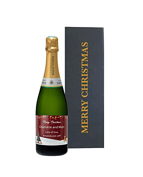 Merry Christmas Personalised Champagne Gift - In Black Gift Box