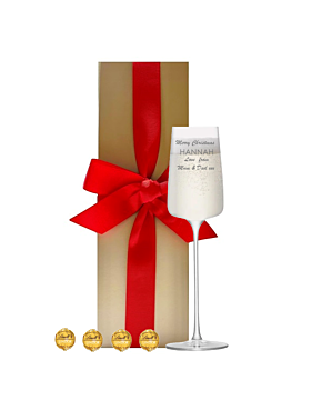 1 x LSA Metropolitan Champagne Flute with Engraved Message - With luxury Swiss Truffles in Gold Presentation Box