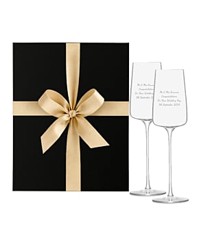 2 x Engraved LSA Champagne Flutes - Metropolitan Collection - In Black Gift Box