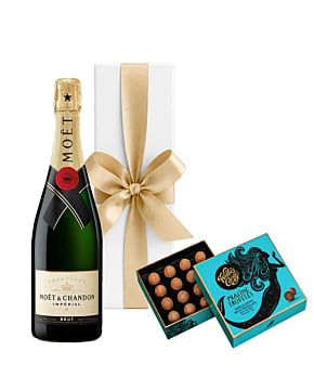 Moet Champagne in White Box - With Willie's Praline Milk Chocolate Truffles (Medium)