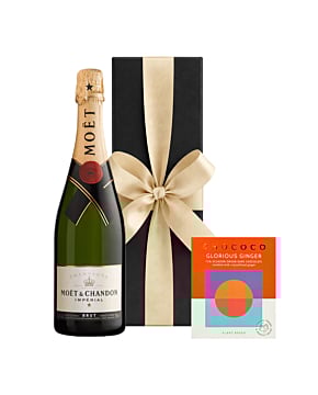 Moet Brut Imperial Champagne - With Dark Chocolate Bar Studded with Ginger - In Black Box