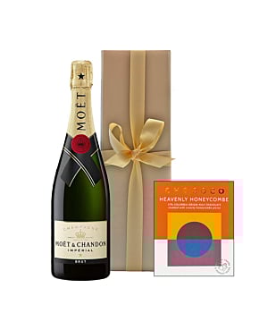 Moet Brut Imperial Champagne in Gold Box - With Heavenly Honeycombe Chocolate Bar