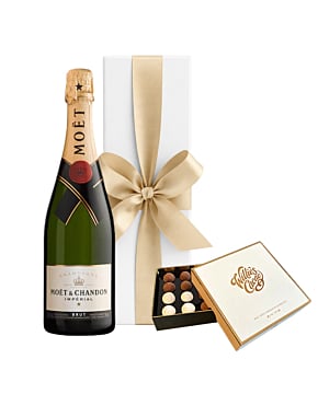 Moet Brut Imperial Champagne in White Gift Box - With Box of Willie's Sea Salt Truffles (Medium)
