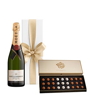 Moet Brut Imperial Champagne In White Gift Box With Willie’s Sea Salt Truffles (Large)