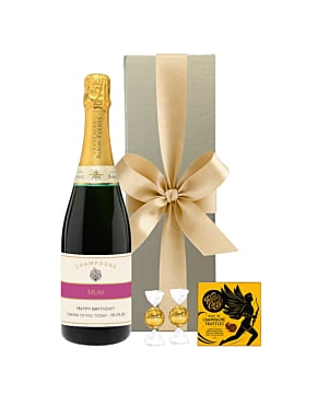 Luxury personalised Champagne & Chocolate Gift in a gold box. Beautifully presented with Champagne Truffles - ready to send.