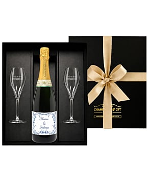 Personalised Baron-Fuenté Classic Champagne with two Champagne & Gift Company Signature Flutes in a luxury black gift box
