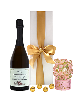 Birthday Prosecco, Flowers and Chocolates - With 3D Flower Bouquet & Luxury Swiss Truffles - In White Presentation Gift Box