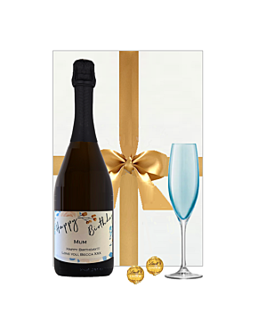 Personalised Prosecco & Palette Bleu LSA Champagne Flute - With Swiss Truffles & Presented In White Gift Box