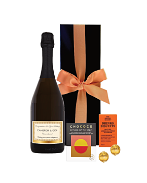 Personalised Prosecco & Savoury Drinks Biscuit Taster Gift - With Coffee Chocolate & Swiss Truffles in a Black Gift Box