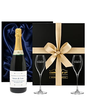 Personalised Champagne With Signature Flutes - In Silky Lined Black Box