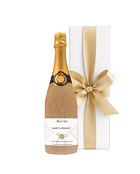 Personalisied Silver Glitter Champagne Bottle in white gift box
