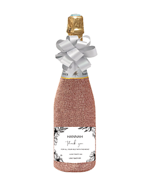 Classic Cuvée Champagne Brut NV - Rose Gold glitter Champagne bottle - personalised with a label showing name and message. 