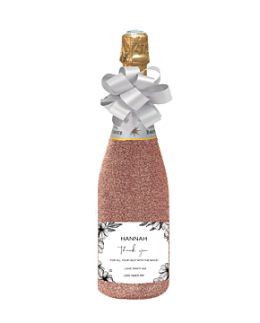 Classic Cuvée Champagne Brut NV - Rose Gold glitter Champagne bottle - personalised with a label showing name and message.  