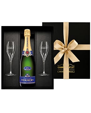 Personalised Pommery Brut Royal Champagne & Flutes Gift Box